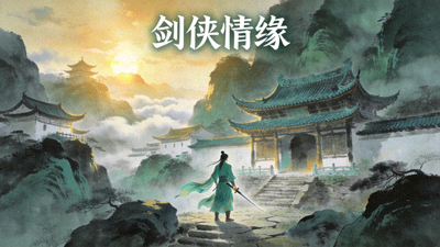 国风武侠角色扮演游戏《剑侠情缘》场景图，展示山水楼阁与侠客形象