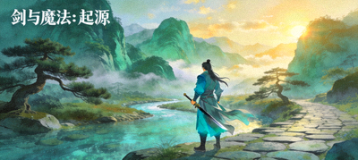 国风武侠游戏《剑与魔法：起源》游戏场景截图，展示山水风景与角色
